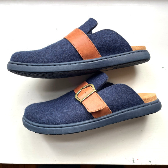 Born Women's Lia Clogs Sz 9 Slip On Shoes Slides Navy Blue Felted Wool & Leather - Picture 5 of 7